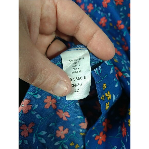 Woman Within 34/36 Collared Button Shirt Floral Long Sleeve Blue Floral... - Picture 7 of 9